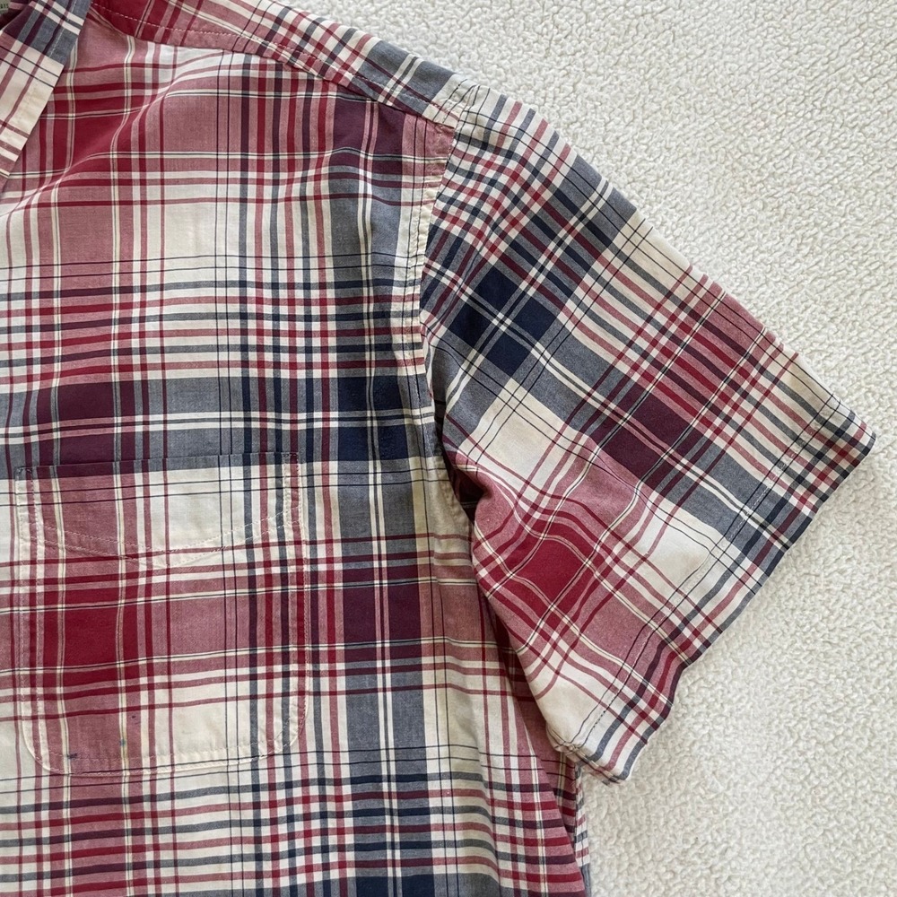 L.L. Bean Mens Large Short Sleeve Button Down Shirt Red Plaid Cotton 0G831 - Picture 8 of 12